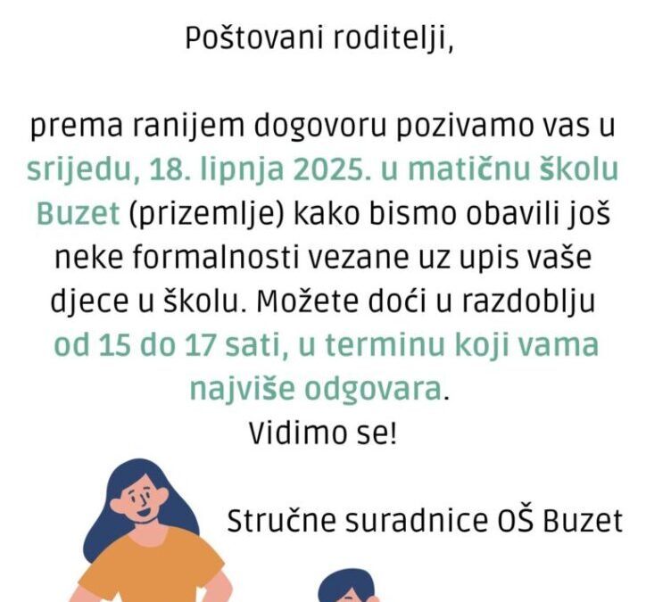 Obavijest za roditelje budućih prvašića